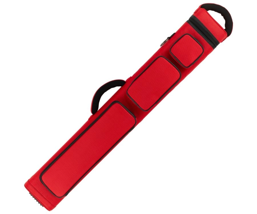 A red soft-sided carrying case with black trim and a black handle, shown diagonally on a plain white background.