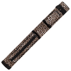 Leopard print belt with black straps on a white background