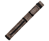 Leopard print belt with black straps on a white background