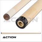 Close-up of a pool cue with Action branding on a white background