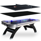 Multi-game table with ping pong and air hockey surfaces on a white background