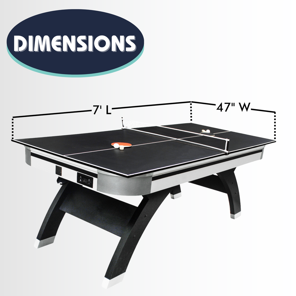 Dimensions ping pong table with measurements on a white background