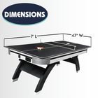 Dimensions ping pong table with measurements on a white background
