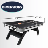 Dimensions ping pong table with measurements on a white background