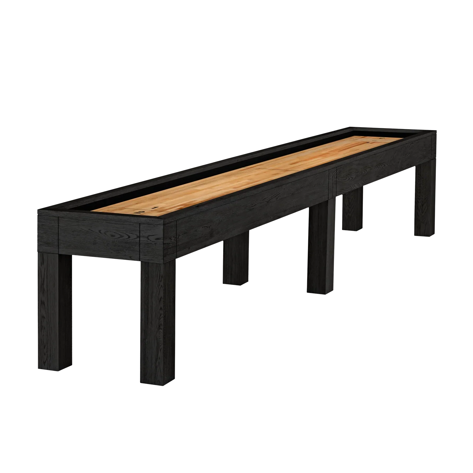 American Heritage Alta 12' Shuffleboard Table in Black Ash features six sturdy legs.
