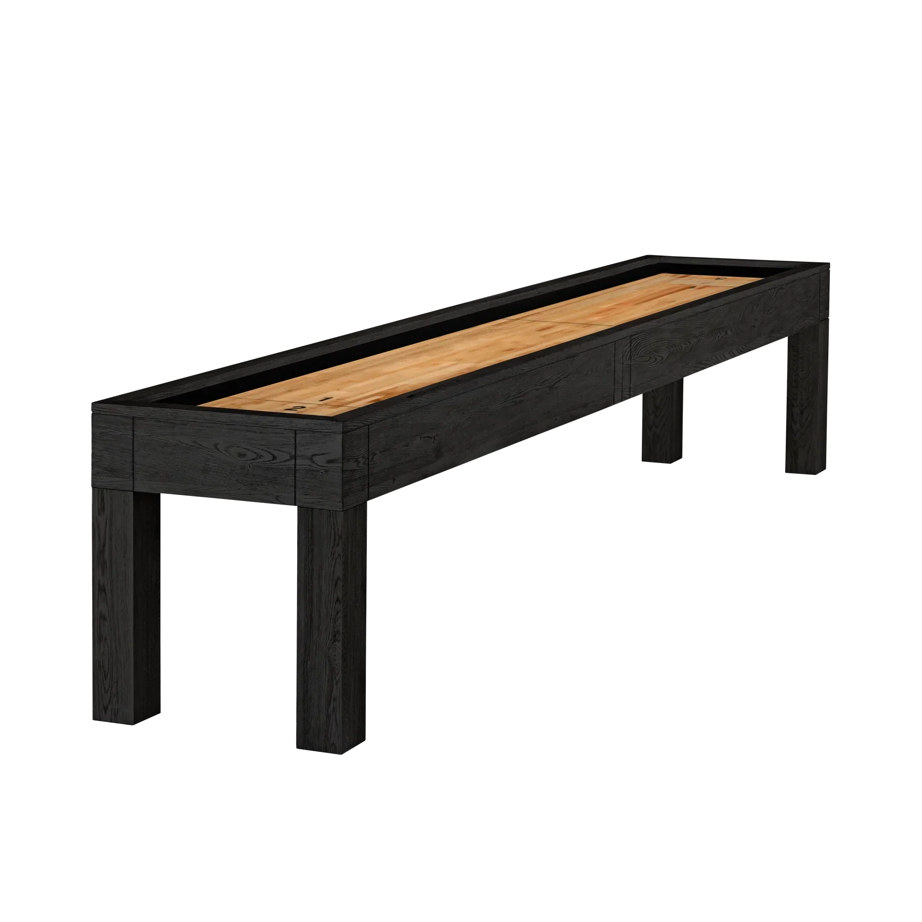 American Heritage Billiards Alta 9' Shuffleboard Table in Black Ash with wood playing surface.