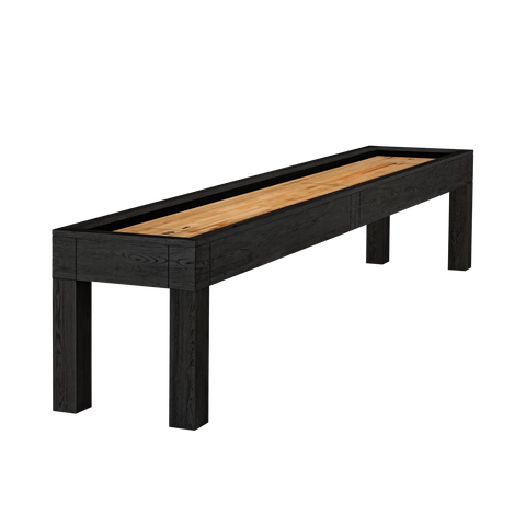 American Heritage Billiards Alta 9' Shuffleboard Table in Black Ash with wood playing surface.