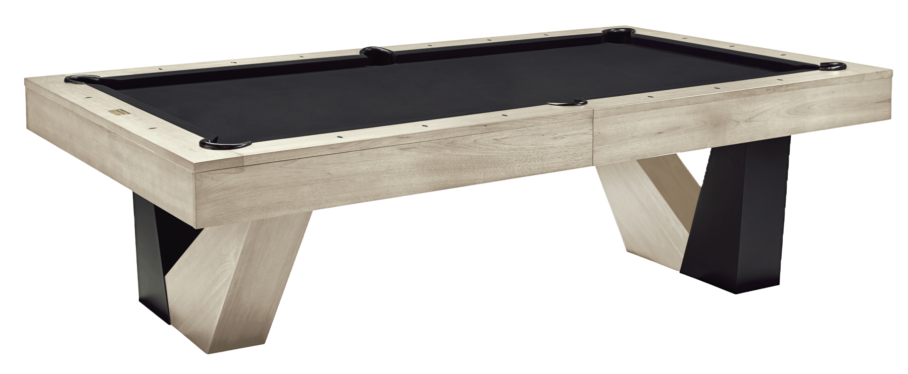 American Heritage Billiards Annex 8' table in Natural Ash features black felt and geometric legs.