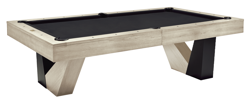 American Heritage Billiards Annex 8' table in Natural Ash features black felt and geometric legs.