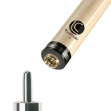 Lucasi Custom Uni-Loc cue with Zero Flexpoint shaft, solid core, and metal joint pin.