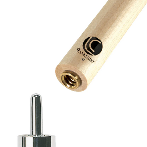 Close-up of Lucasi Custom Uni-Loc Zero Flexpoint Shaft with metallic joint and chrome pin.