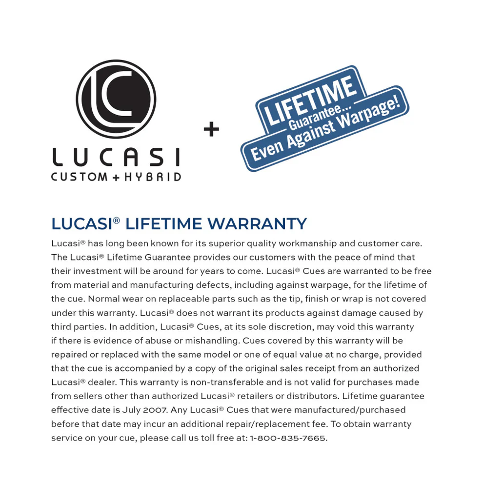 Lucasi Custom Uni-Loc Zero Flexpoint shaft warranty with lifetime guarantee and details.