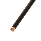 A close-up of a black cylindrical rod or stick with a round brown wooden end and a thin white ring near the tip, shown on a plain white background.