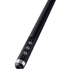Black pool cue with silver accent on a white background