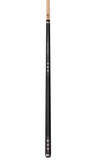Black pool cue with wooden tip on a white background