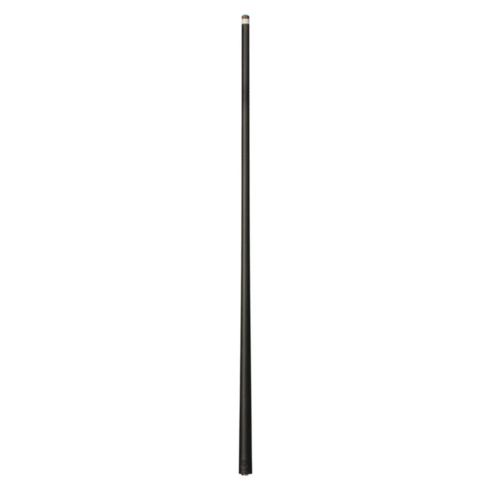 A Lucasi Pinnacle Carbon Fiber Shaft pool cue stands upright on a white background.