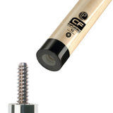Close-up of Lucasi Pro Carbon InFUZED 10S Shaft joint with metal screw and wood cue end.