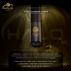 Halo Professional T700 carbon fiber technology shaft with branding and product details on a dark background.