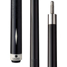 Three views of a Lucasi Pro Series Ebony Cue Butt with silver and white accents.