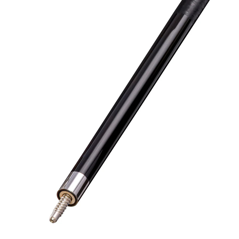 Close-up of a Lucasi Pro Series Ebony Cue Butt with a metal screw joint at the end.