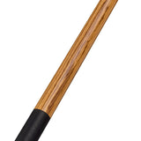 Close-up of Lucasi Pro Series Zebrawood Cue Butt on a white background with black grip.