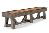 Brunswick Billiards Botanic 12' Shuffleboard Table in Dark Charcoal, includes pucks.