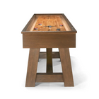 Brunswick Billiards Botanic 12' Shuffleboard Table in Rustic Dark Brown, shown with pucks.