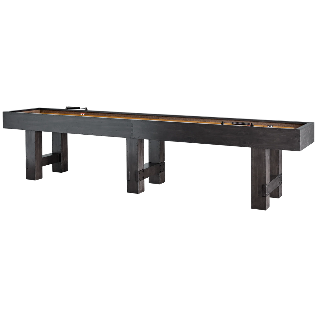 American Heritage Billiards Bristol 14' Shuffleboard Table in Charcoal, isolated on white.
