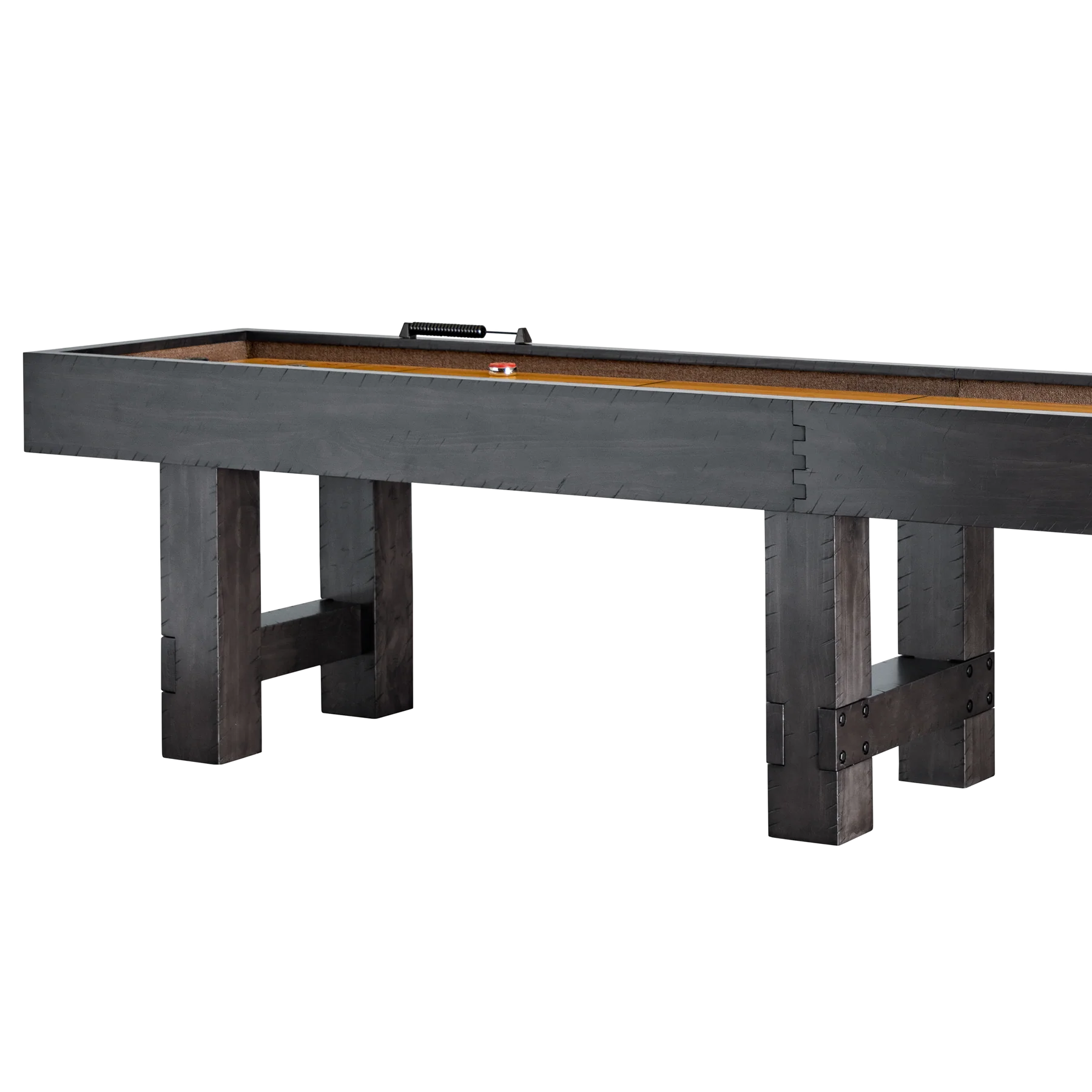 American Heritage Billiards Bristol 14' Shuffleboard Table in Charcoal with sturdy polymer playfield.