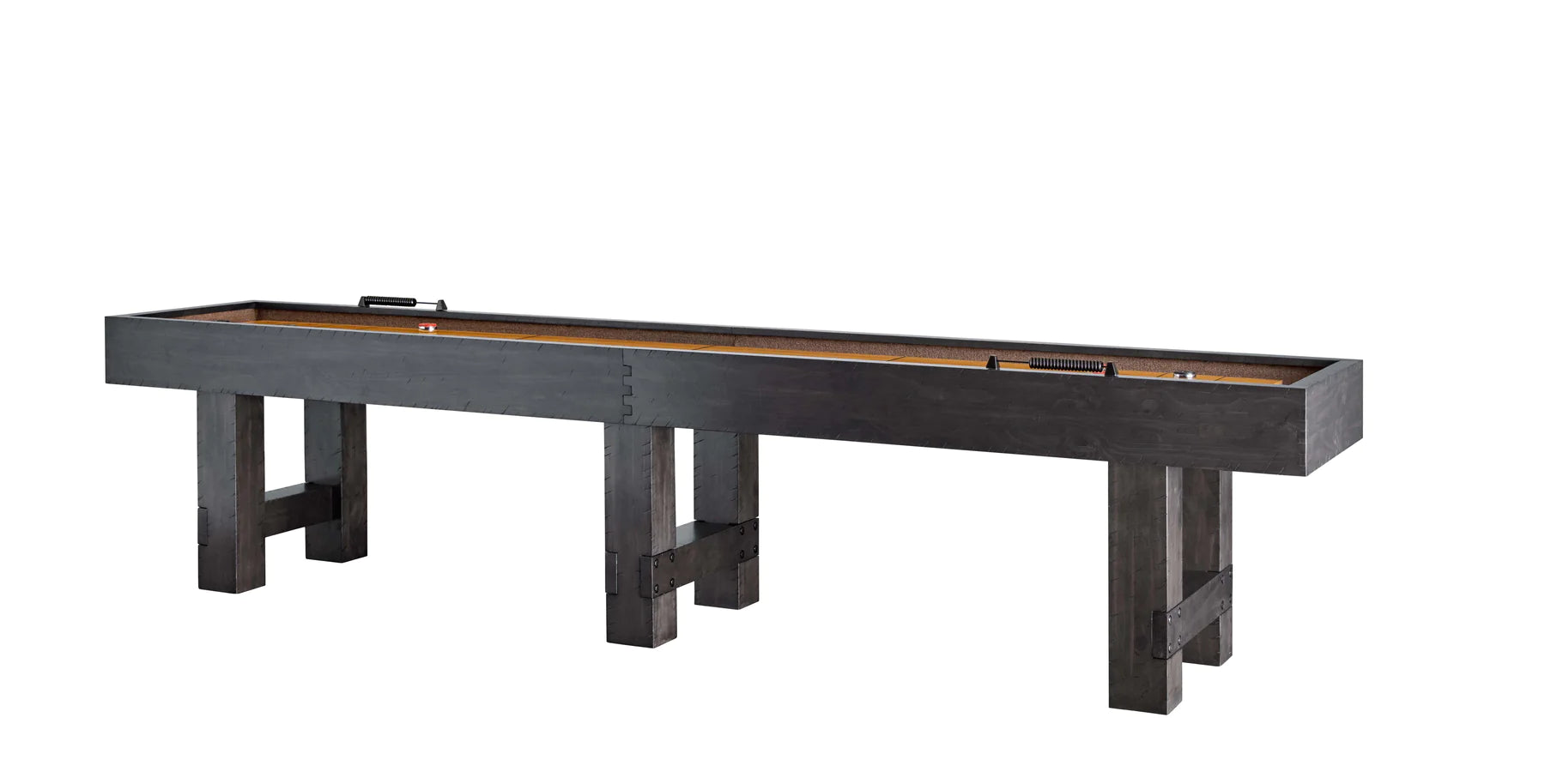 American Heritage Billiards Bristol 14' Shuffleboard Table in Charcoal with durable wood legs.