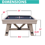 Dimensions of a pool table with measurements labeled on a white background