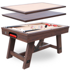 Wooden pool table with cues and balls on a white background