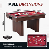 Hathaway pool table with dimensions labeled on a white background