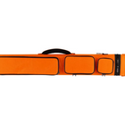 An orange sports equipment bag with multiple zippered pockets and black trim, shown against a plain white background.