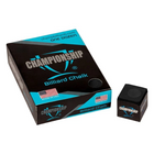 Box and piece of Championship billiard chalk on a white background