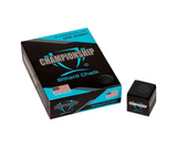Box and piece of Championship billiard chalk on a white background