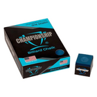 Box of Championship Billiard Chalk with a single cube on a white background