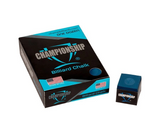 Box of Championship Billiard Chalk with a single cube on a white background