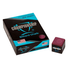 Championship billiard chalk packaging with a single cube on a white background