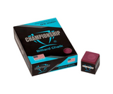 Championship billiard chalk packaging with a single cube on a white background