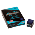 Box of Championship Billiard Chalk with a single cube on a white background
