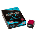 Championship billiard chalk packaging with a single cube of chalk on a white background