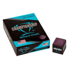 Box and cube of Championship Billiard Chalk on a white background