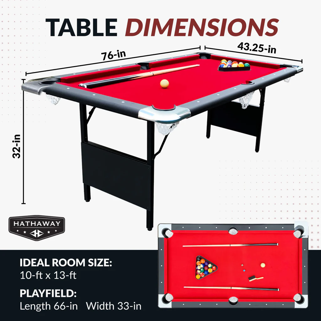 Carmelli Fairmont 6’ Portable Pool Table - Black with Red Felt