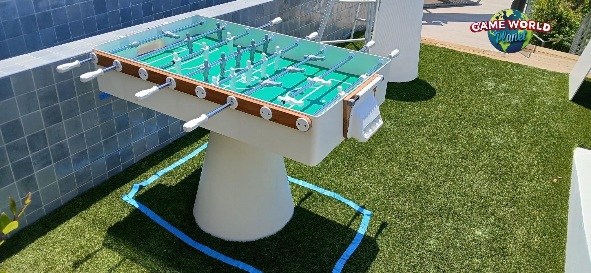 Kettler FAS Ciclope White Outdoor Foosball Table with cover & balls for outdoor fun.