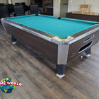 A Valley Panther Dakar Ebony pool table with green felt stands in a game room.