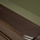 Close-up of Brunswick Billiards OAKLAND II 8' Pool Table corner with dark wood trim and diamond marker.