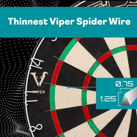 Dartboard with Viper branding and text about 'Thinnest Viper Spider Wire'.