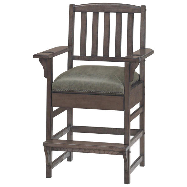 American Heritage Billiards King Chair in Glacier with green seat cushion and vertical slats.