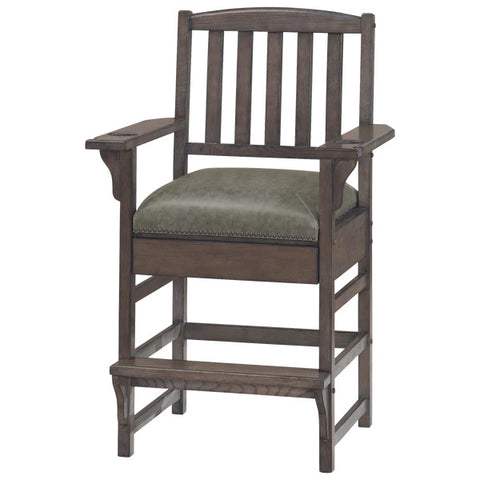 American Heritage Billiards King Chair in Glacier with green seat cushion and vertical slats.